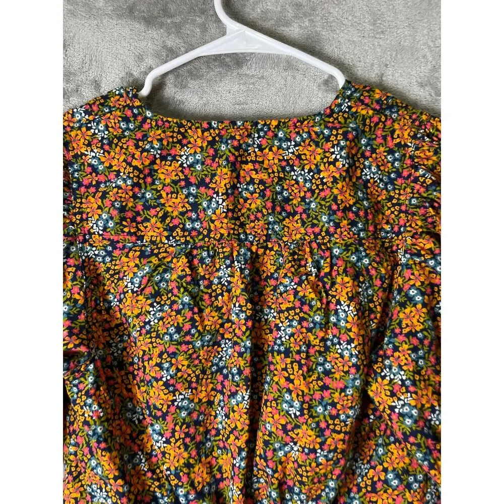 Free People Floral‎ Peplum Blouse Women's Small Puff Sleeve Button Front Boho